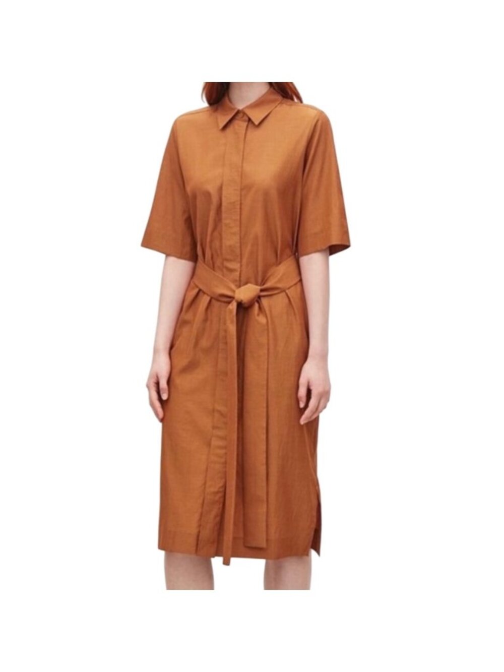 COS Womens Rust Brown Short-Sleeve Button-Up Shirt Dress Size 2